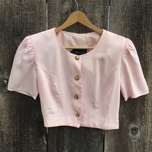 VTG 80s Cropped Pale Pink Fitted Blouse